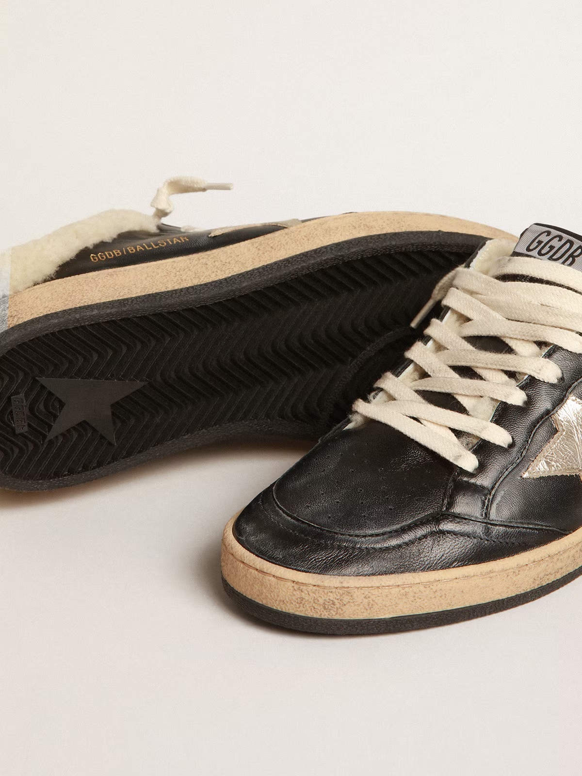Golden Goose GGDB Women's Ball Star LTD in nappa with pink suede star and dove-gray inserts