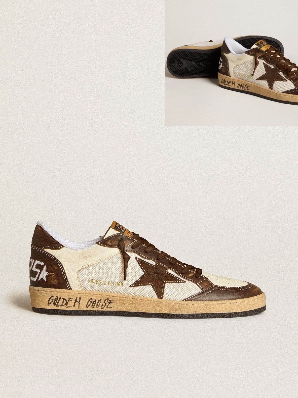 Golden Goose GGDB Men's Ball Star in nappa and mesh with suede star and brown leather inserts