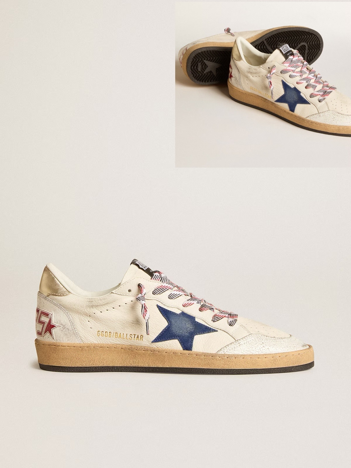 Golden Goose GGDB Men's Ball Star in nappa leather with blue suede star and platinum leather heel