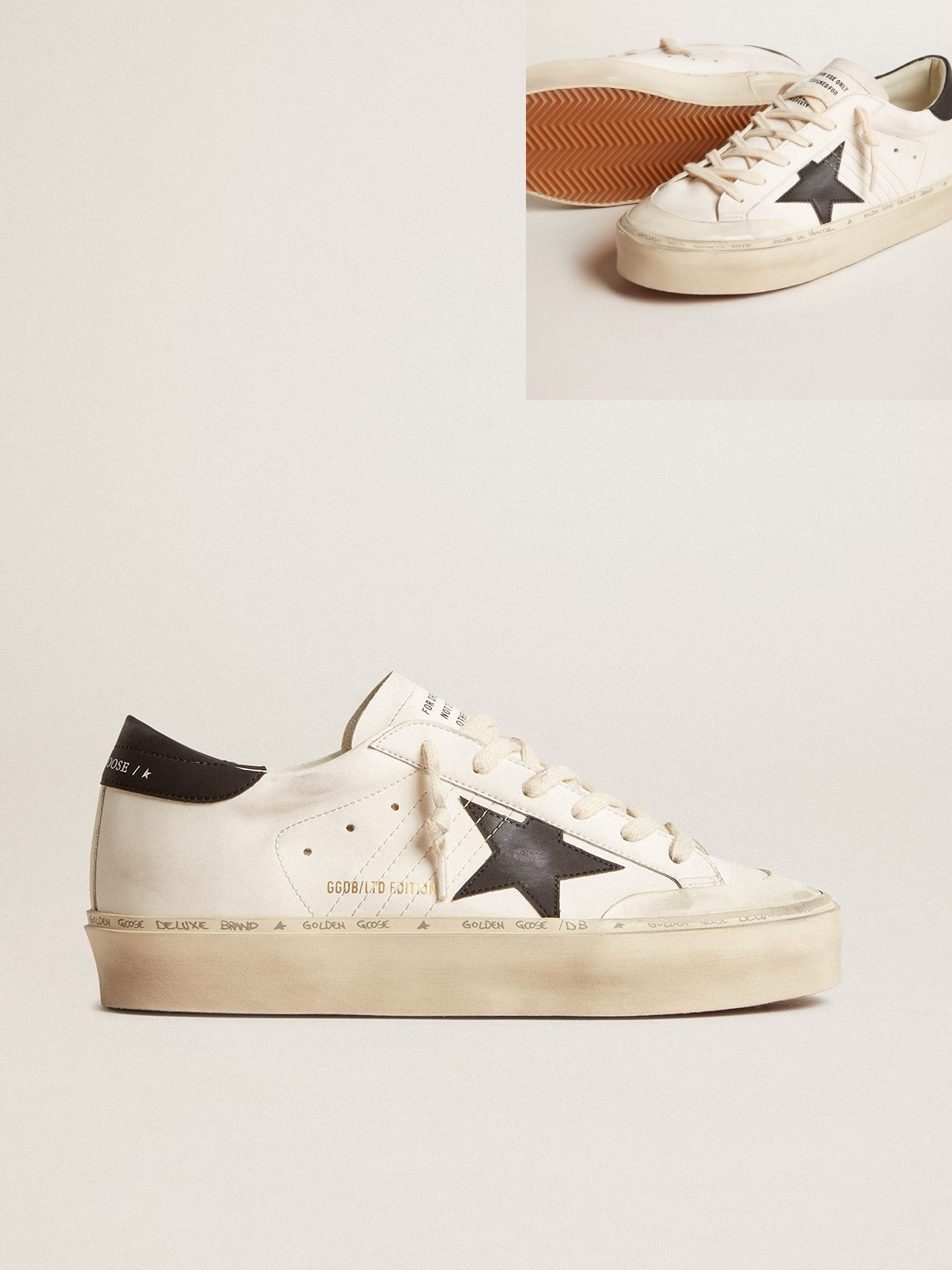 Golden Goose GGDB Woman's white bio-based Hi Star LTD with black bio-based star and heel tab