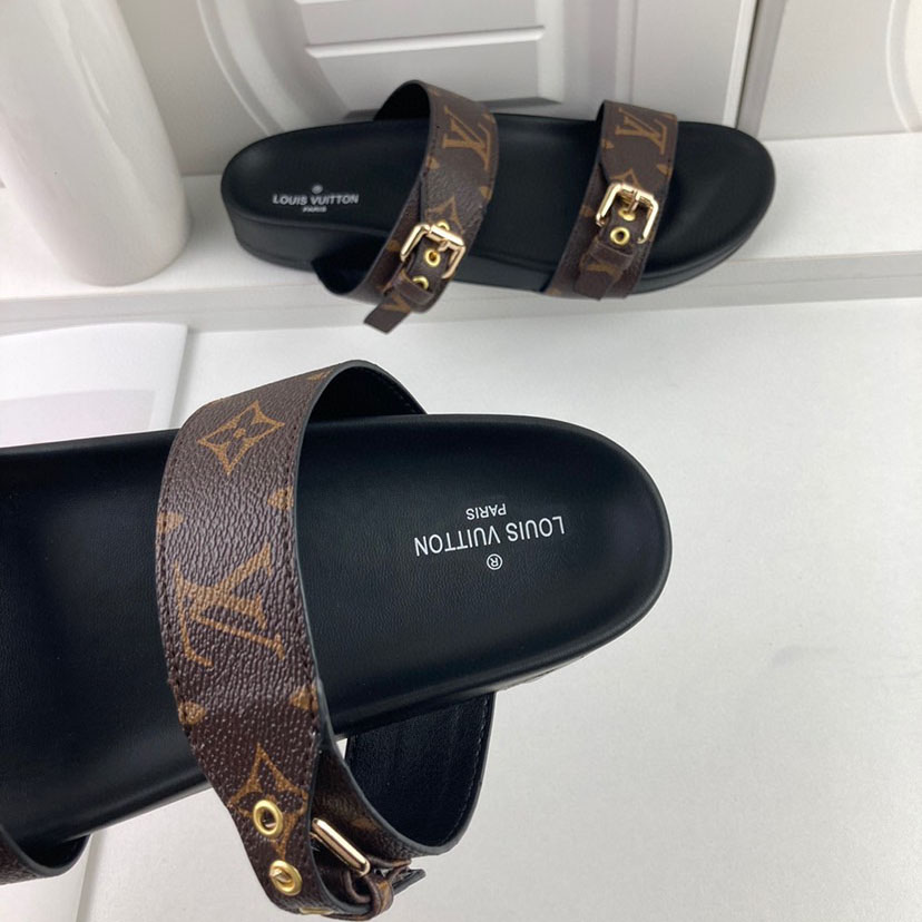 Louis Vuitton LV Bom Dia Flap Mule Leather Slide Sandals  (Replica)