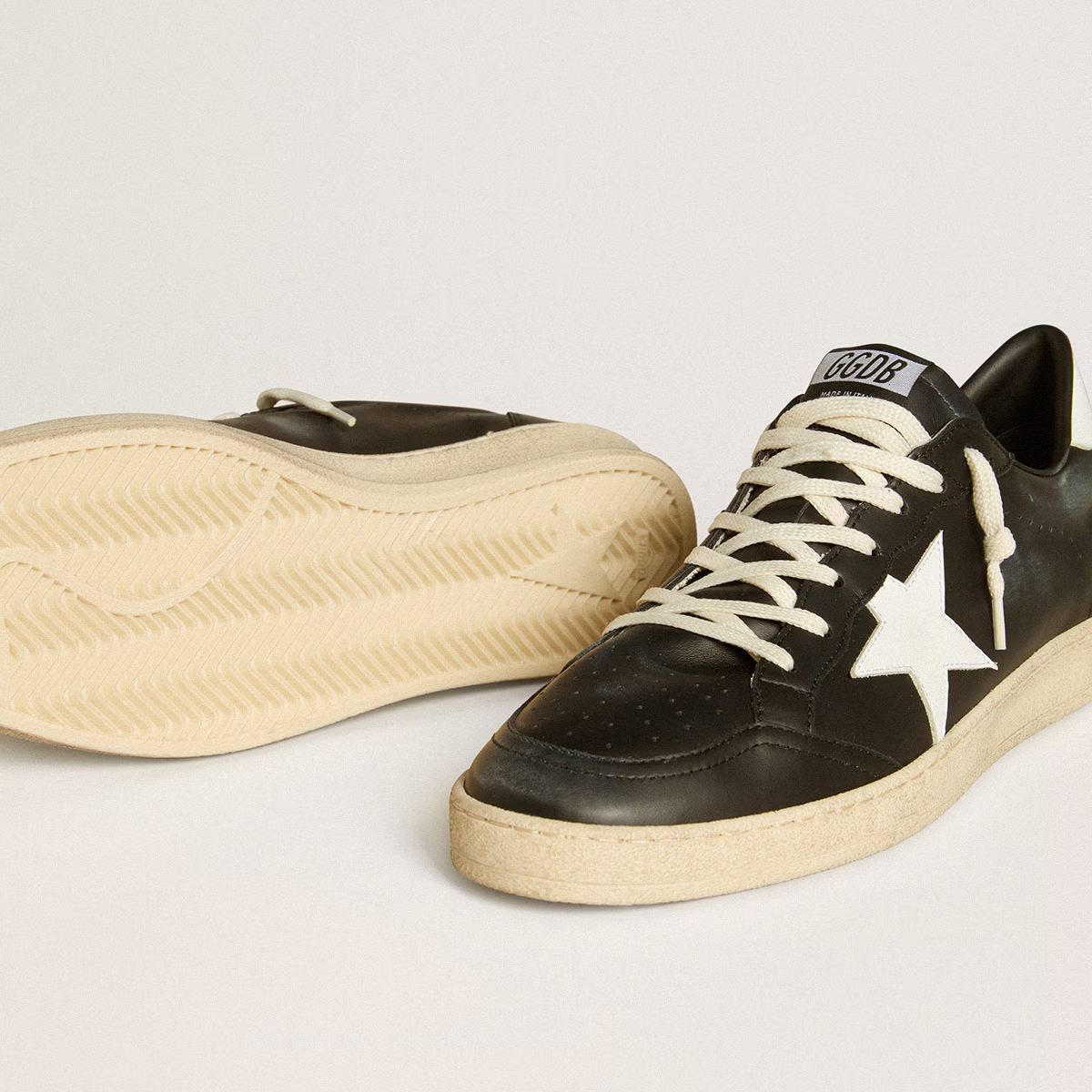 Golden Goose GGDB Ball Star in black nappa with white leather star andheel tab