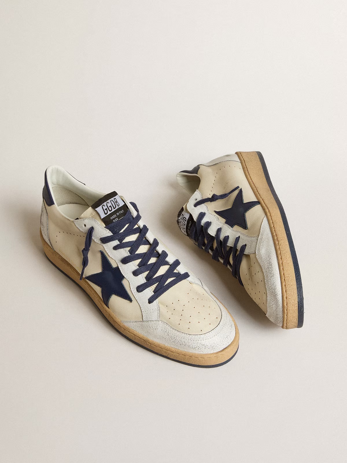 Golden Goose GGDB Men's Ball Star LTD in cream nappa with blue leather star and heel tab5