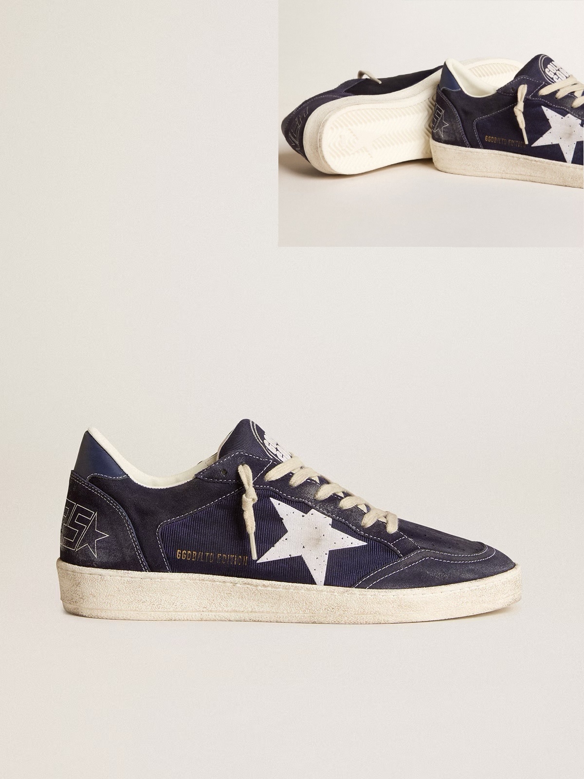 Golden Goose GGDB Ball Star LTD in blue suede and nylon with white star and blue heel tab