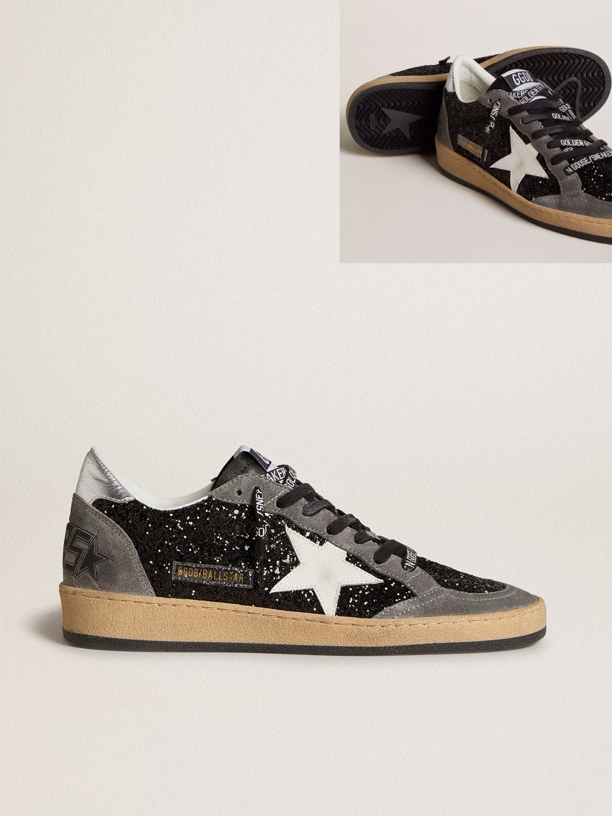 Golden Goose GGDB Women's Ball Star in glitter with leather star and metallic leather heel tab