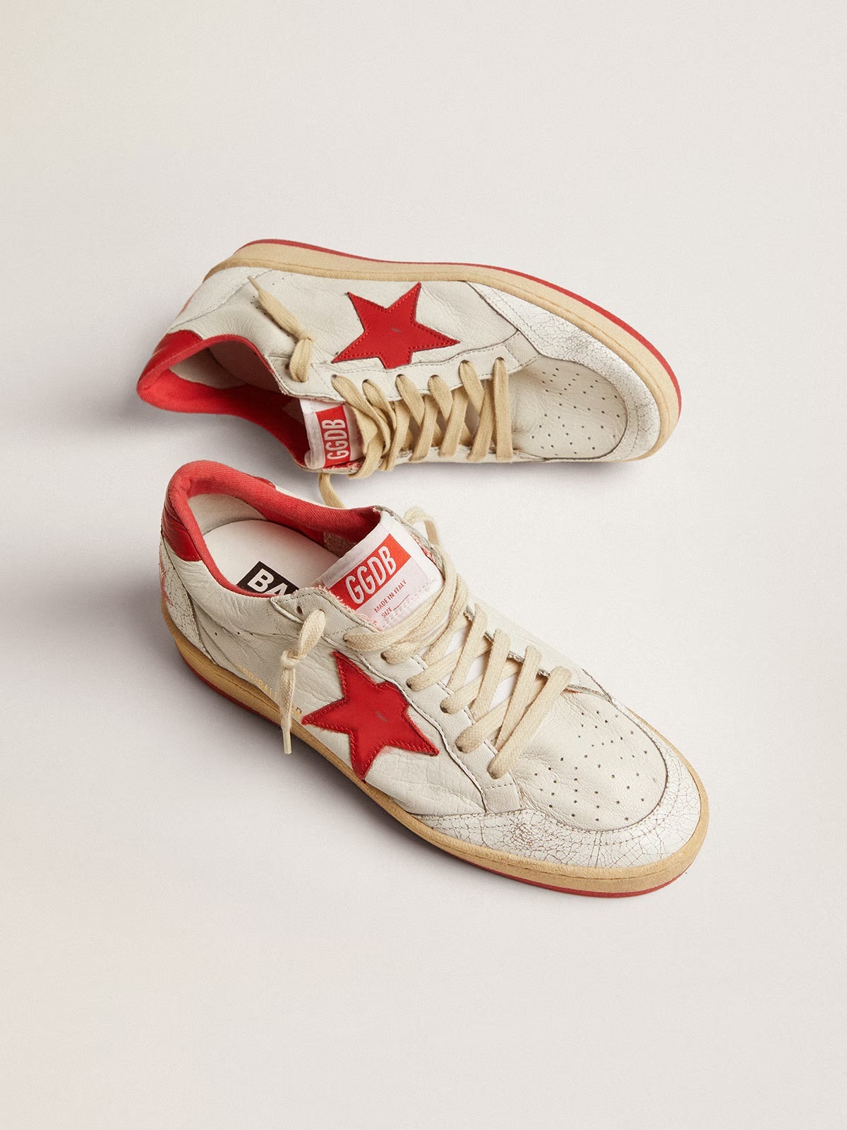 Golden Goose GGDB Women's Ball Star in white leather with red star and heel tab