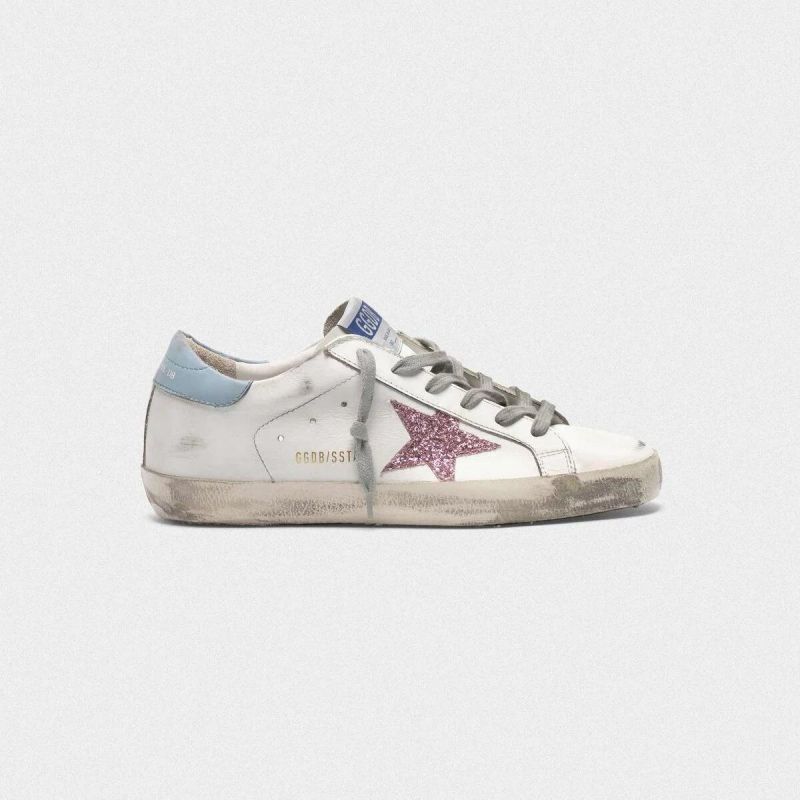 Golden Goose GGDB Super-Star sneakers in leather with glittery star blue