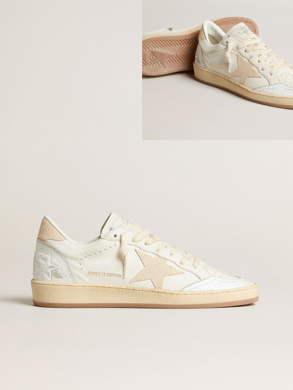 Golden Goose GGDB Ball Star in white mesh with black glitter star and silver inserts