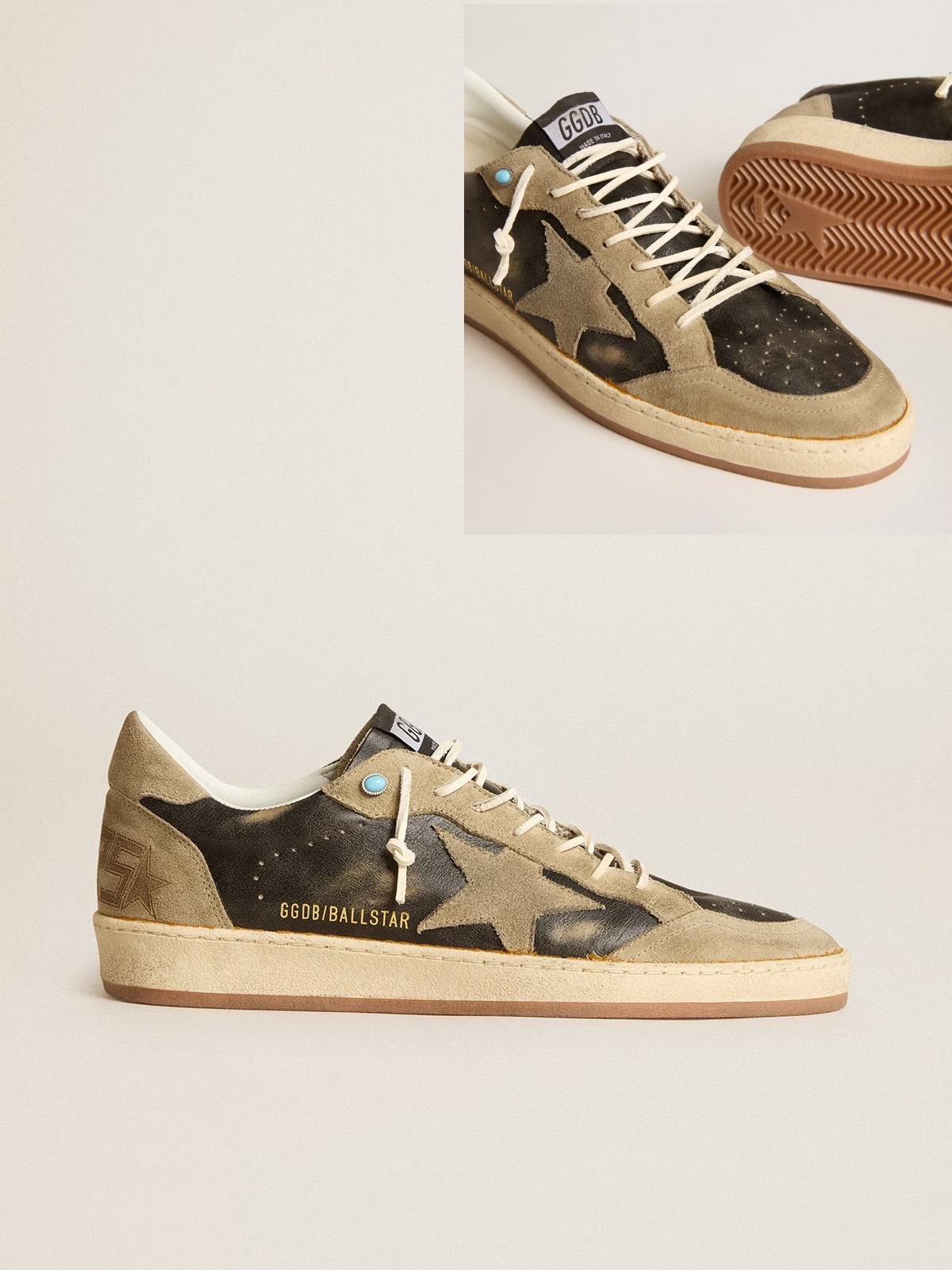 Golden Goose GGDB Brown Ball Star with dove-gray suede star and heel tab