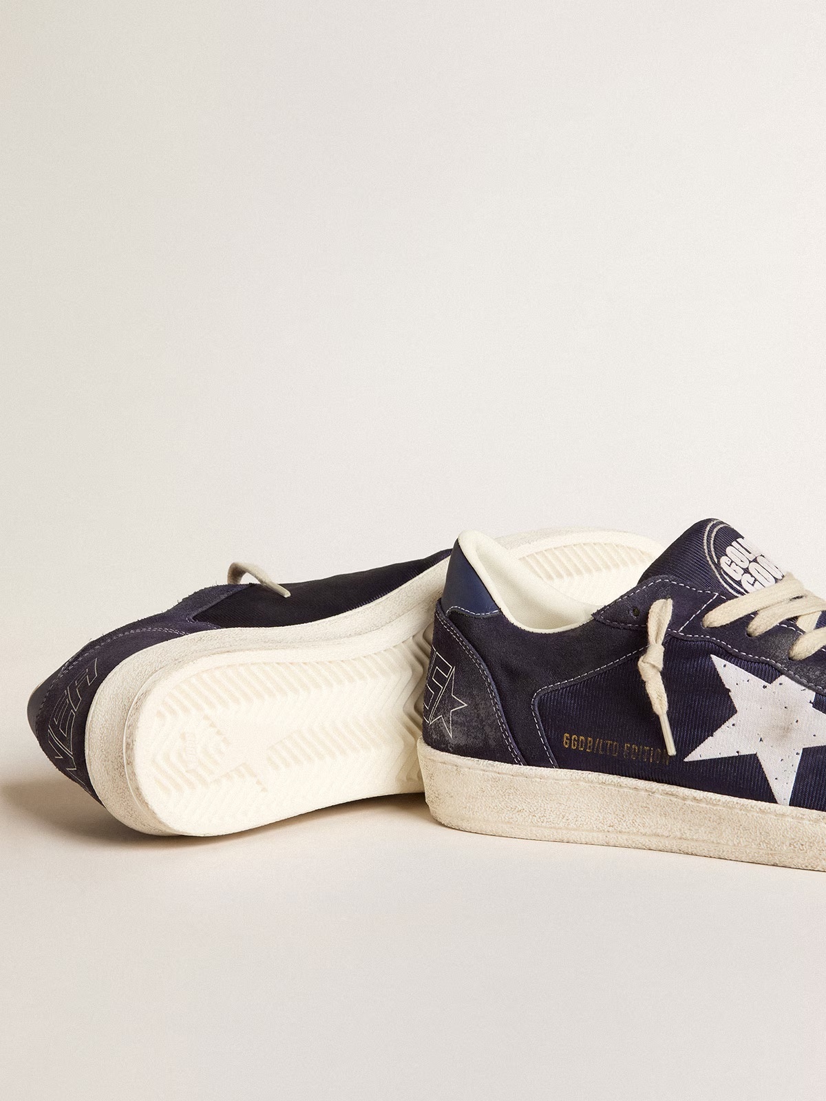 Golden Goose GGDB Ball Star LTD in blue suede and nylon with white star and blue heel tab