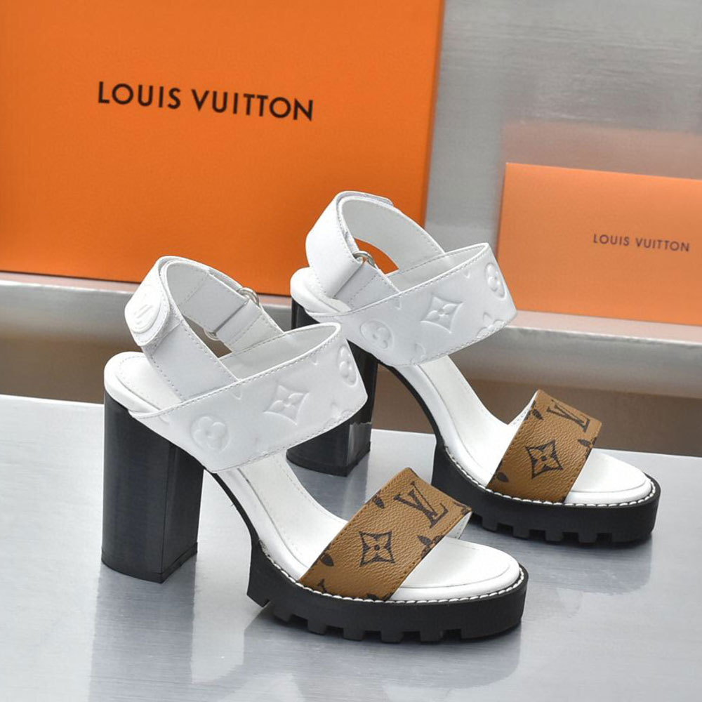 Louis Vuitton LV Leather Chunky Heel Velcro Slide Sandal (Replica)
