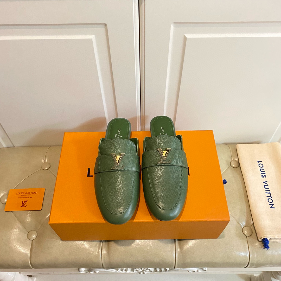 Louis Vuitton LV Leather Half-Pack Slingback Slide Sandals (Replica)