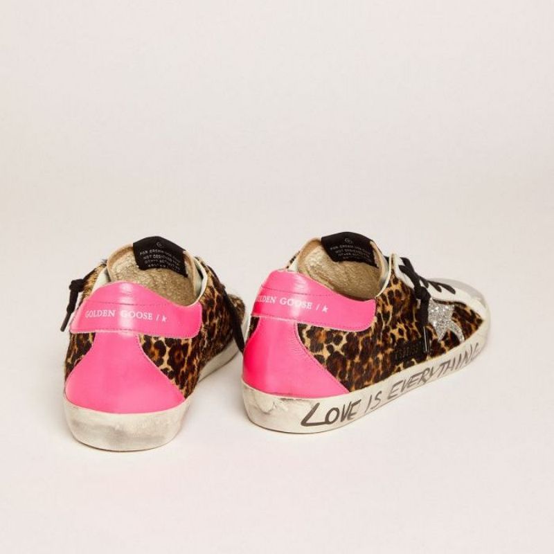 Golden Goose GGDB Super-Star sneakers in leopard-print pony skin with silver glitter star