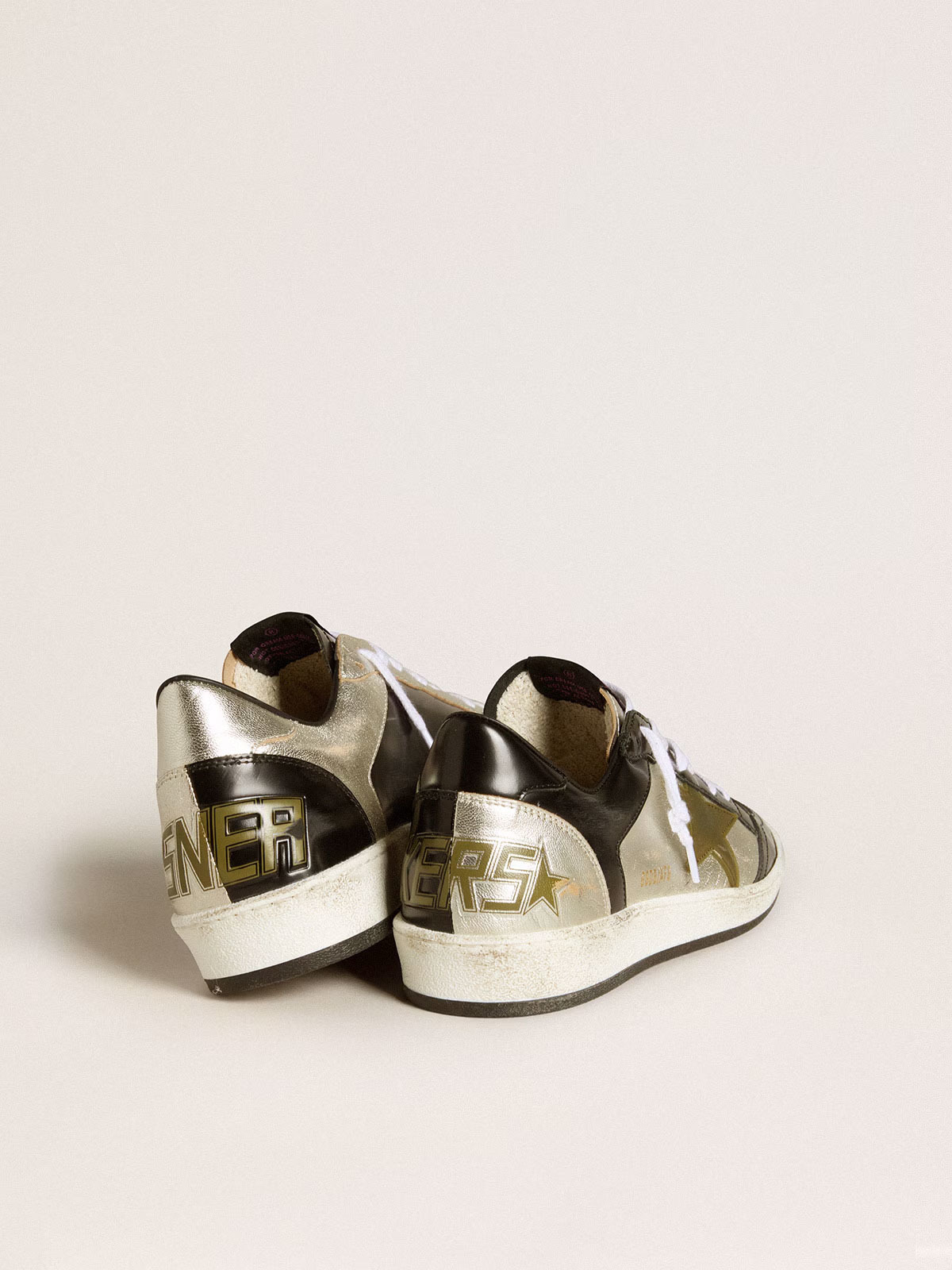 Golden Goose GGDB Women's Ball Star LAB in silver leather with brown leather star and black heel tab
