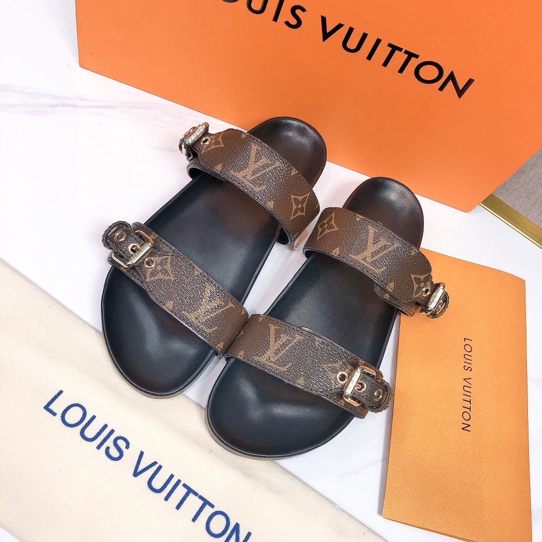 Louis Vuitton LV Bom Dia Flap Mule Leather Slide Sandals  (Replica)