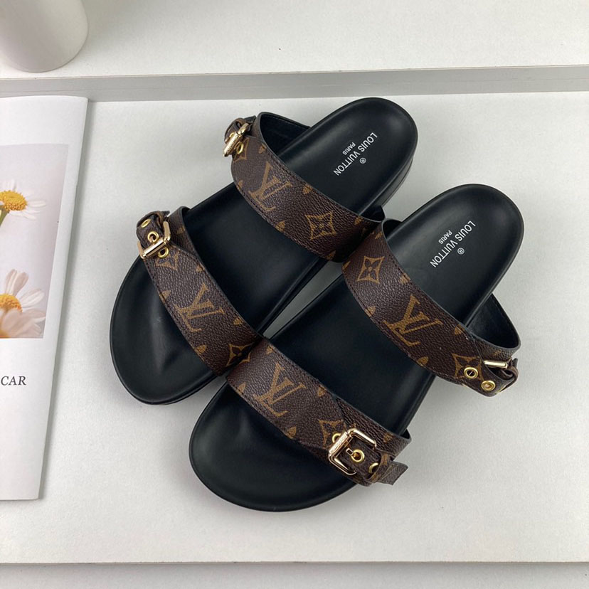 Louis Vuitton LV Bom Dia Flap Mule Leather Slide Sandals  (Replica)