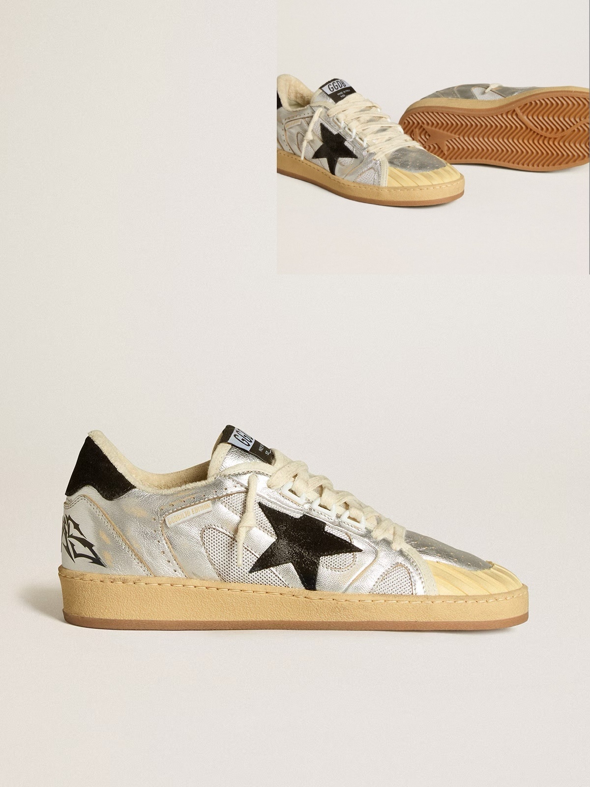 Golden Goose GGDB Ball Star in nappa and suede with black glitter star and heel tab