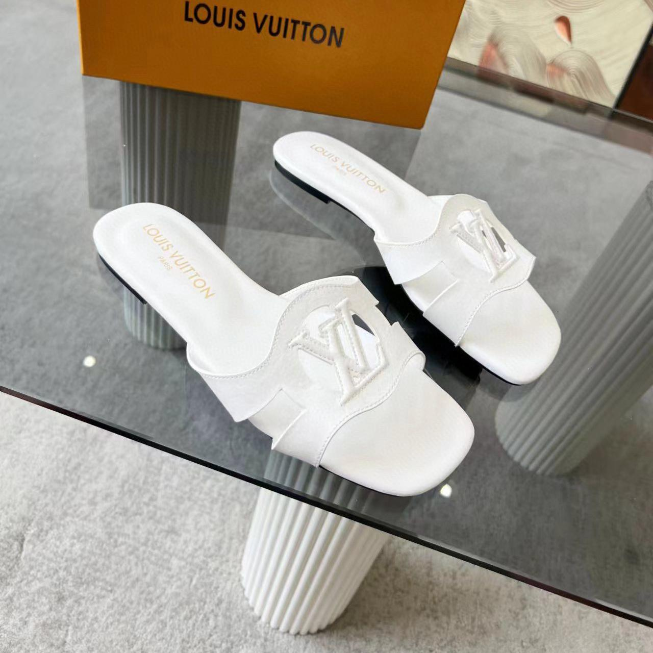 Louis Vuitton LV Lsola Leather Flat Aandals Slide Sandal (Replica)