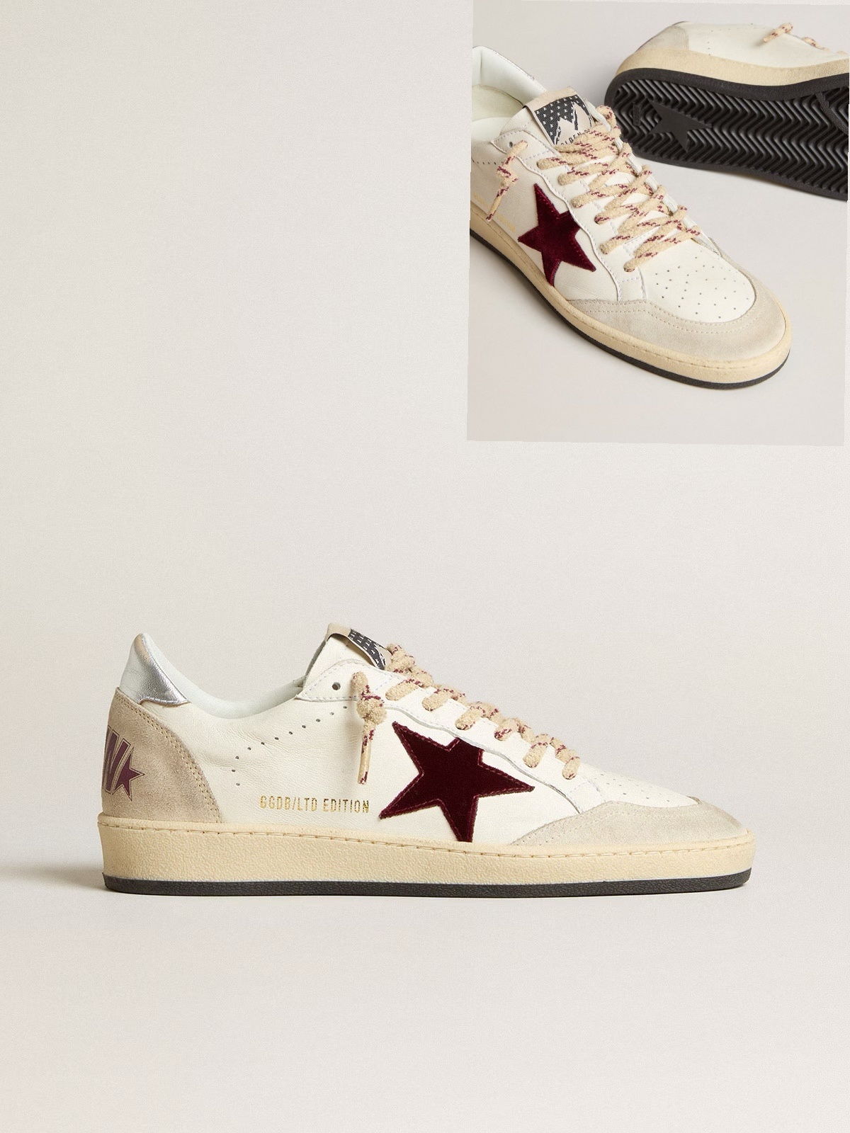 Golden Goose GGDB Men's Ball Star Mountain LTD in leather with burgundy velvet star