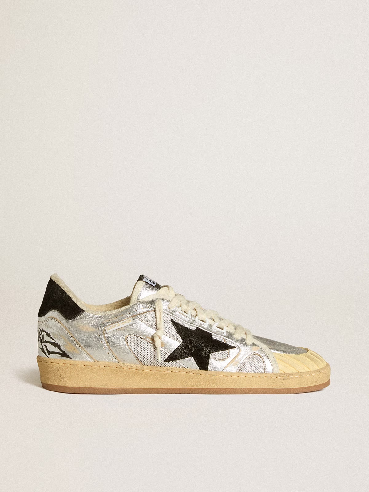 Golden Goose GGDB Ball Star LAB in silver leather with black suede star and heel tab
