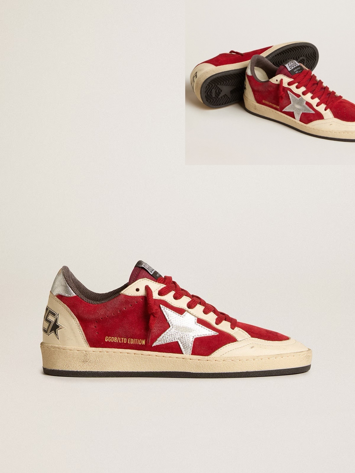 Golden Goose GGDB Ball Star in burgundy suede with silver leather star and heel tab