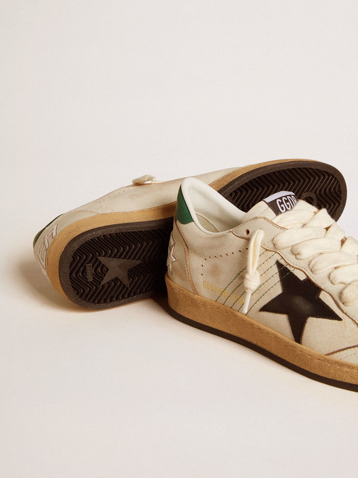 Golden Goose GGDB Men's Ball Star with black leather star and green leather heel tab