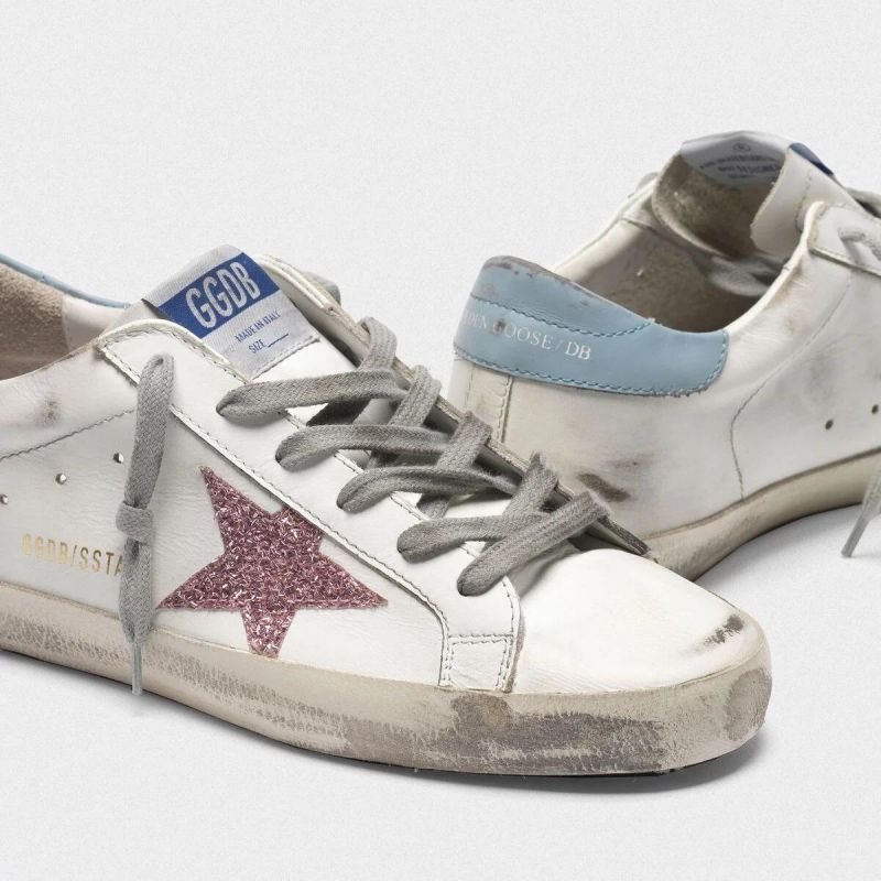 Golden Goose GGDB Super-Star sneakers in leather with glittery star blue