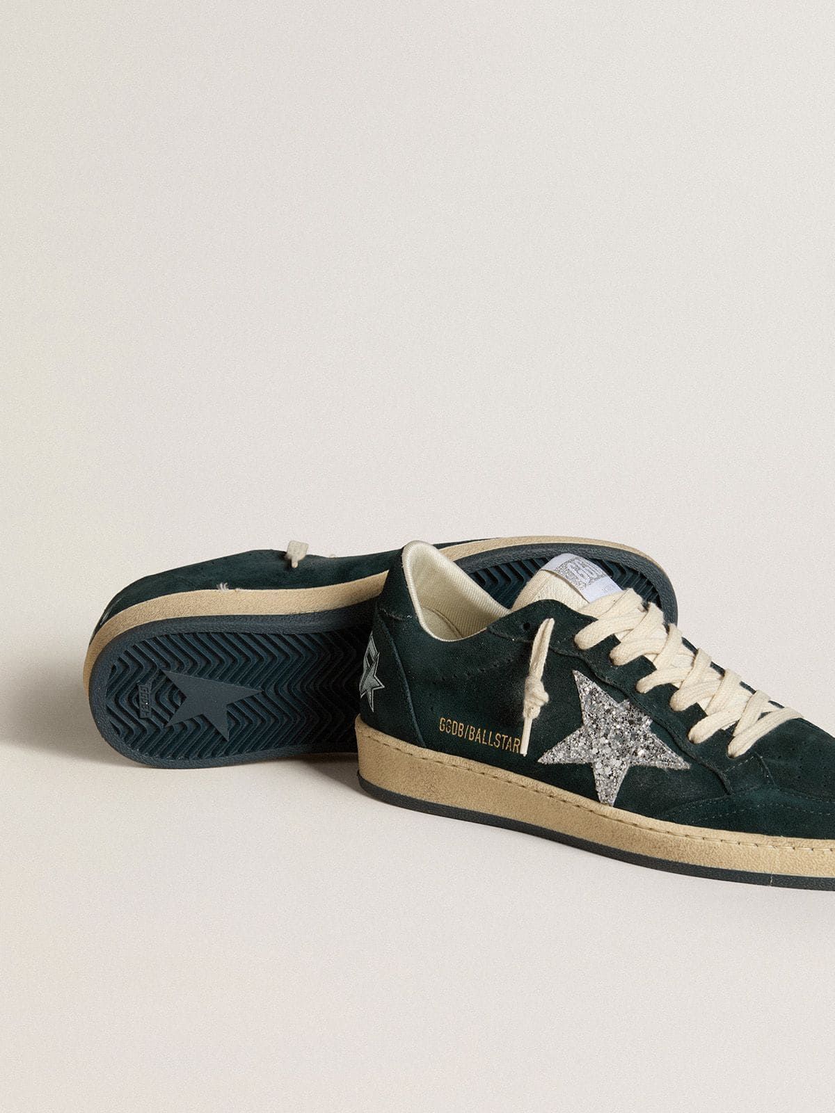 Golden Goose GGDB Ball Star in green suede with silver glitter star