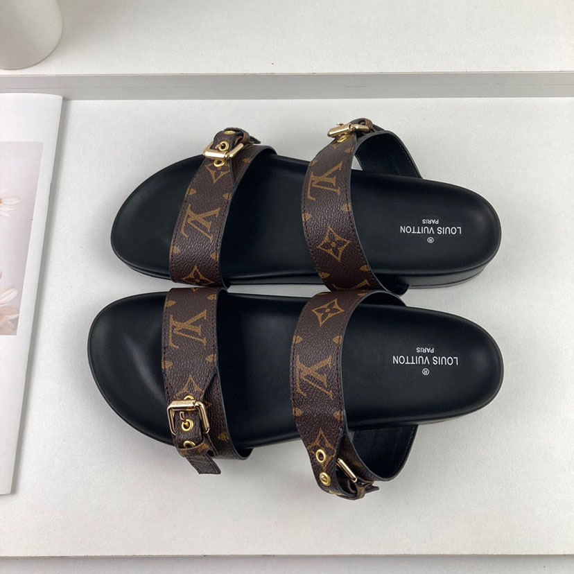 Louis Vuitton LV Bom Dia Flap Mule Leather Slide Sandals  (Replica)
