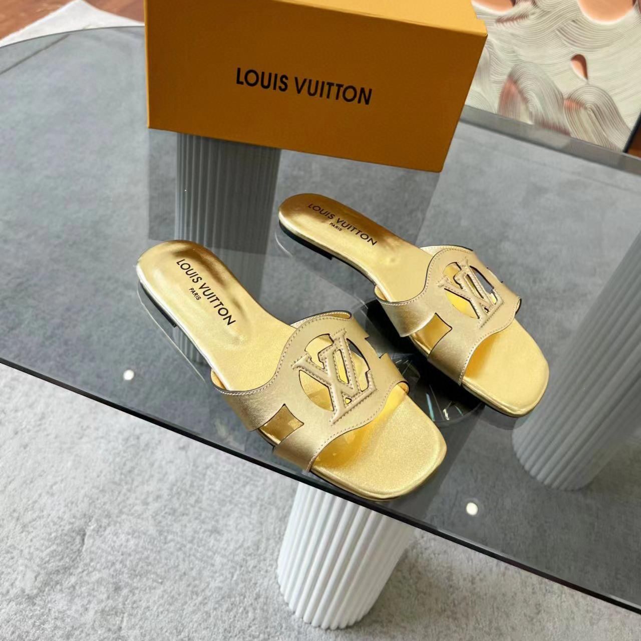 Louis Vuitton LV Lsola Leather Flat Aandals Slide Sandal (Replica)