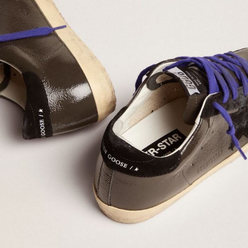 Golden Goose GGDB Super-Star sneakers in gray patent leather with black suede inserts