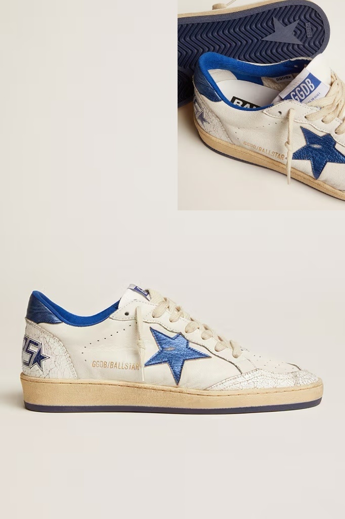 Golden Goose GGDB Women's Ball Star in white nappa with bright blue metallic leather star heel tab