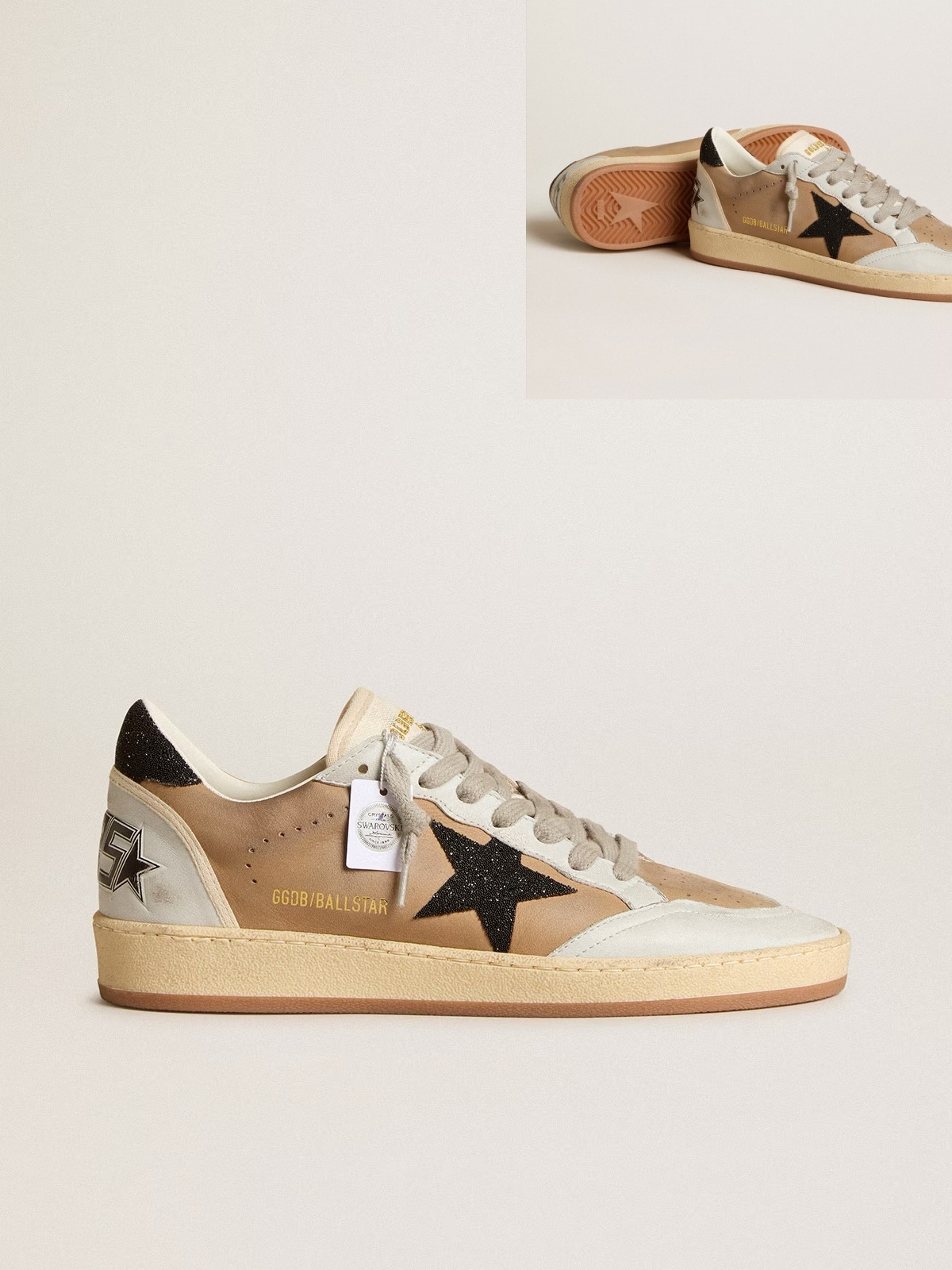 Golden Goose GGDB Ball Star in beige nubuck and nappa with black Swarovski crystal star