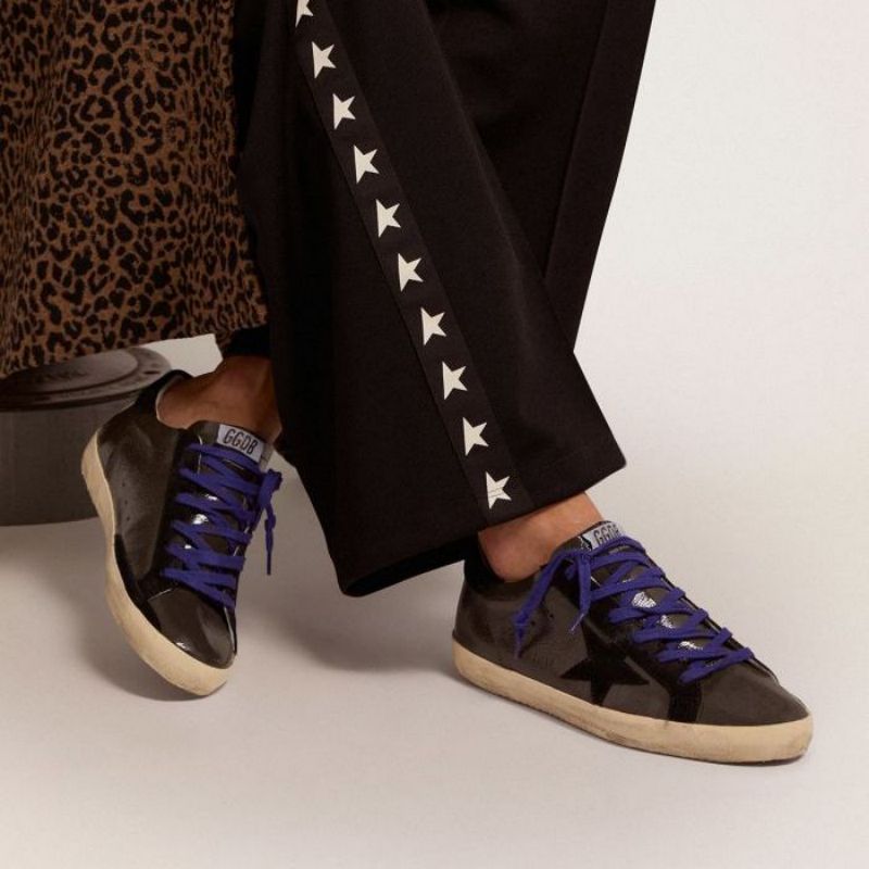 Golden Goose GGDB Super-Star sneakers in gray patent leather with black suede inserts