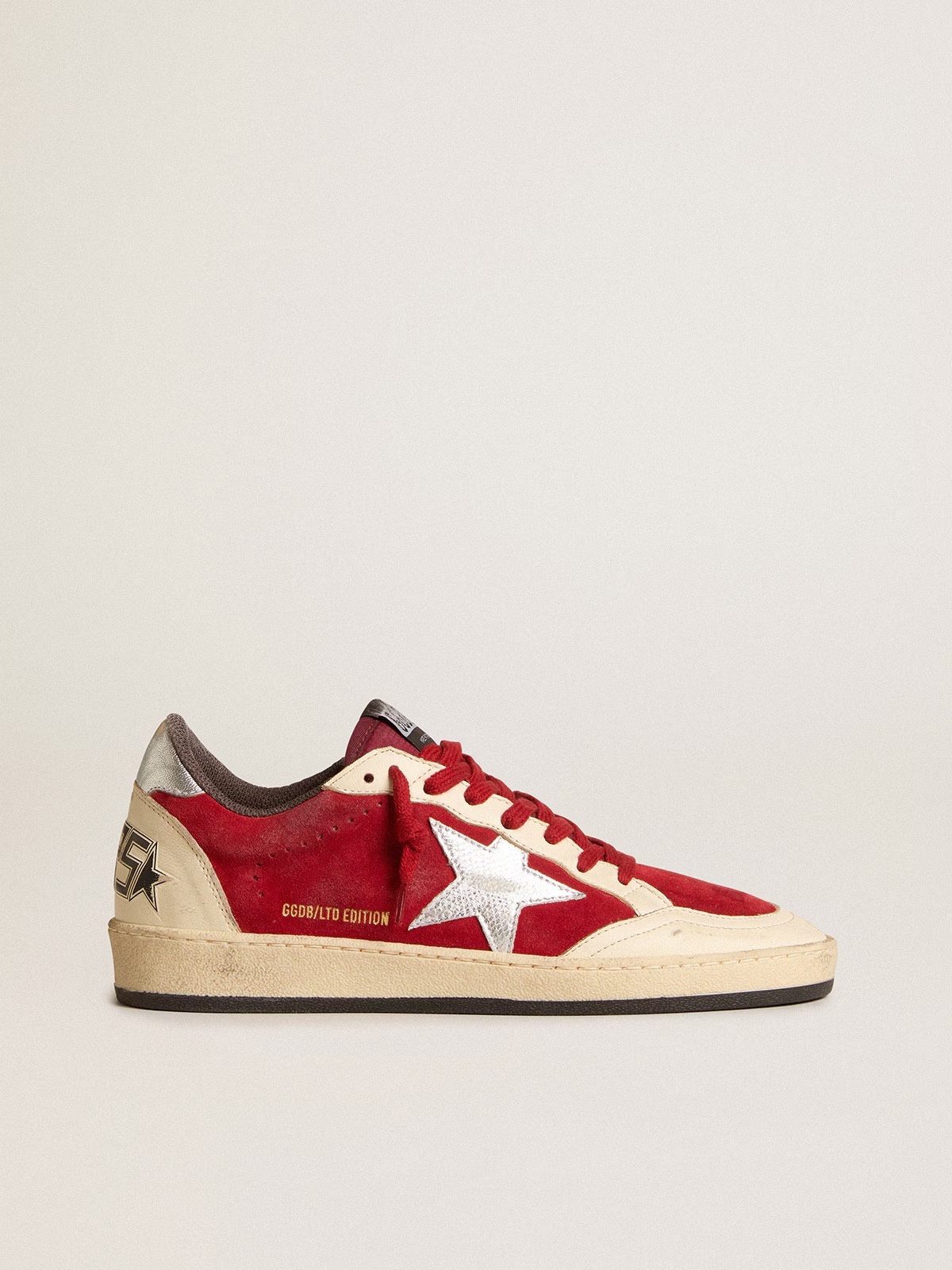 Golden Goose GGDB Ball Star in burgundy suede with silver leather star and heel tab
