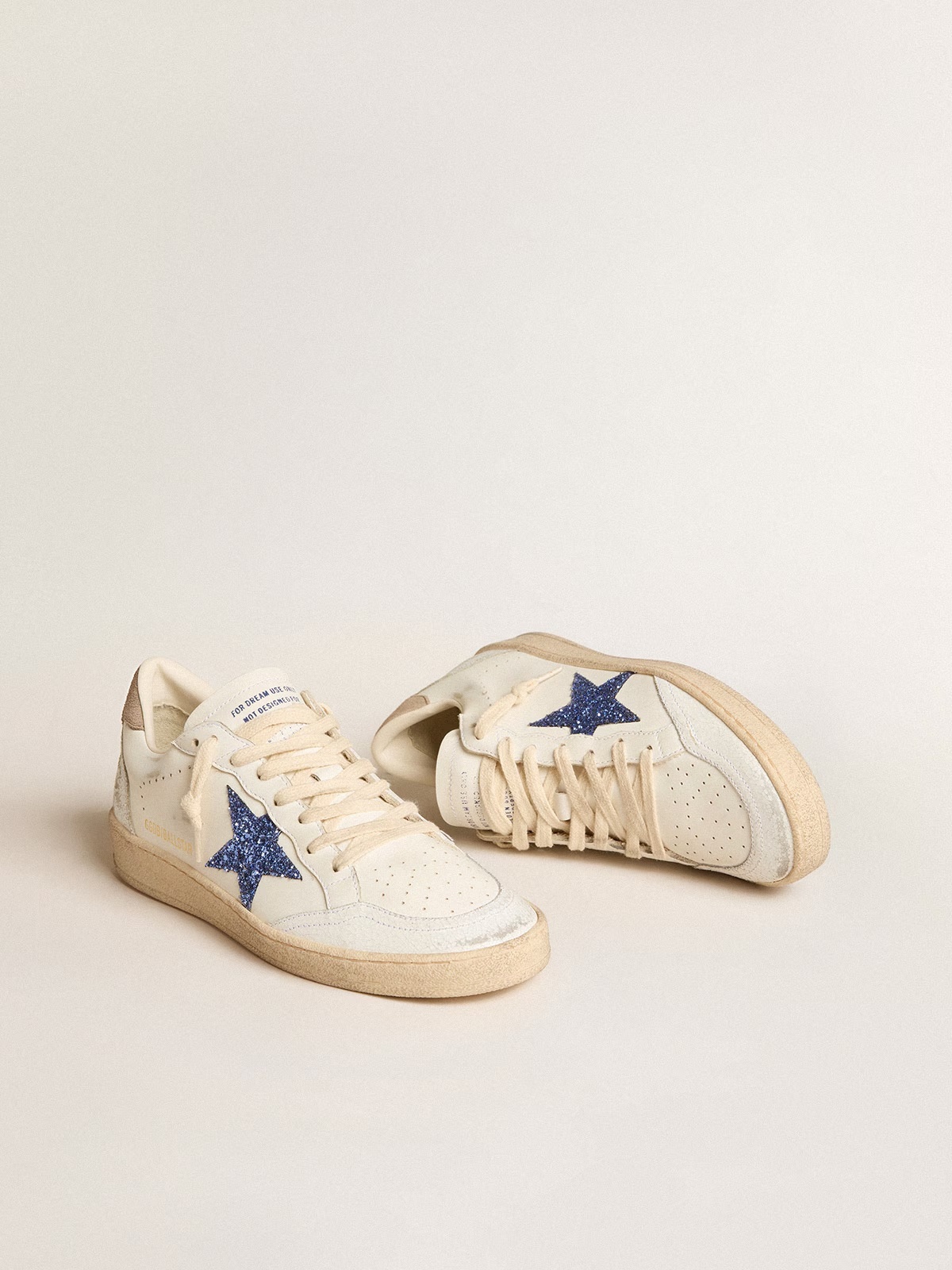 Golden Goose GGDB Ball Star with blue glitter star and dove-gray suede heel tab