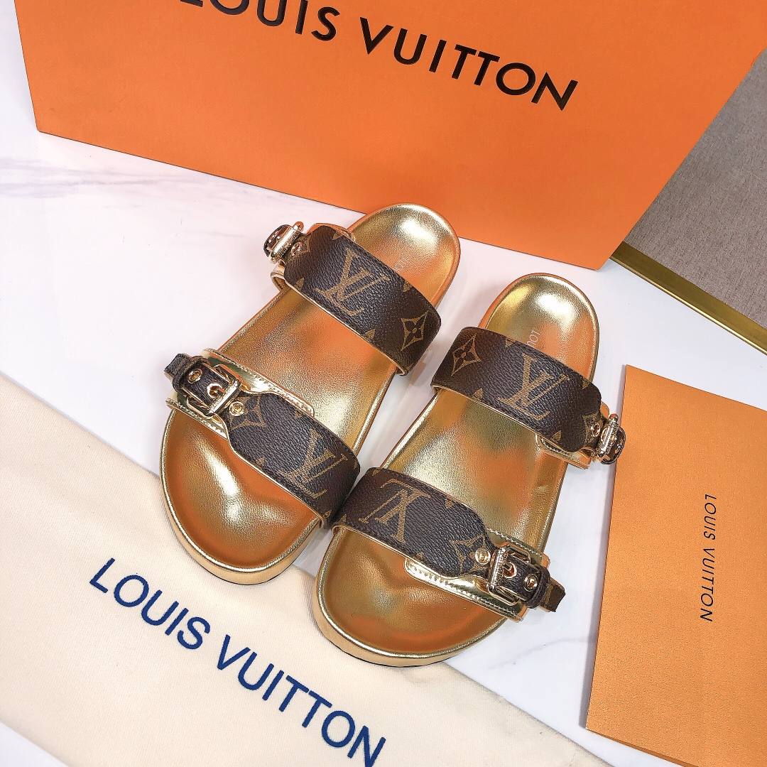 Louis Vuitton LV Bom Dia Flap Mule Leather Slide Sandals  (Replica)