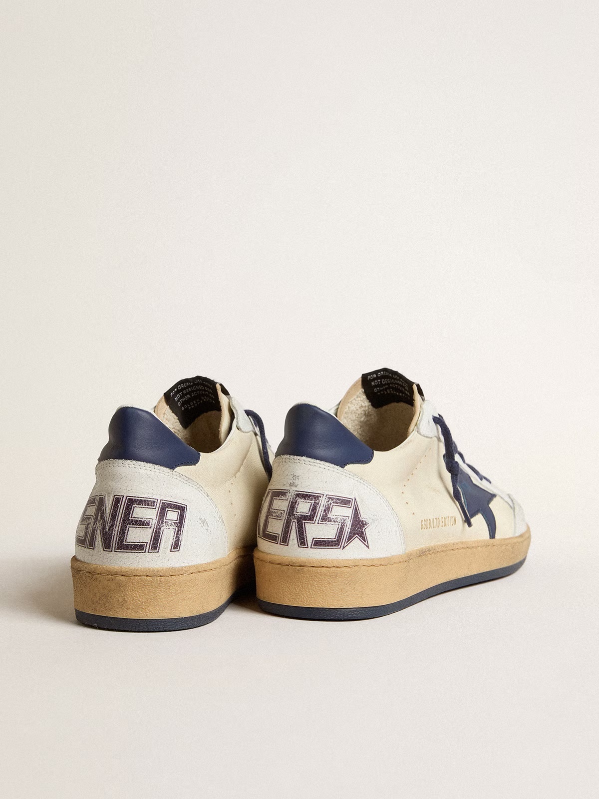 Golden Goose GGDB Men's Ball Star LTD in cream nappa with blue leather star and heel tab5