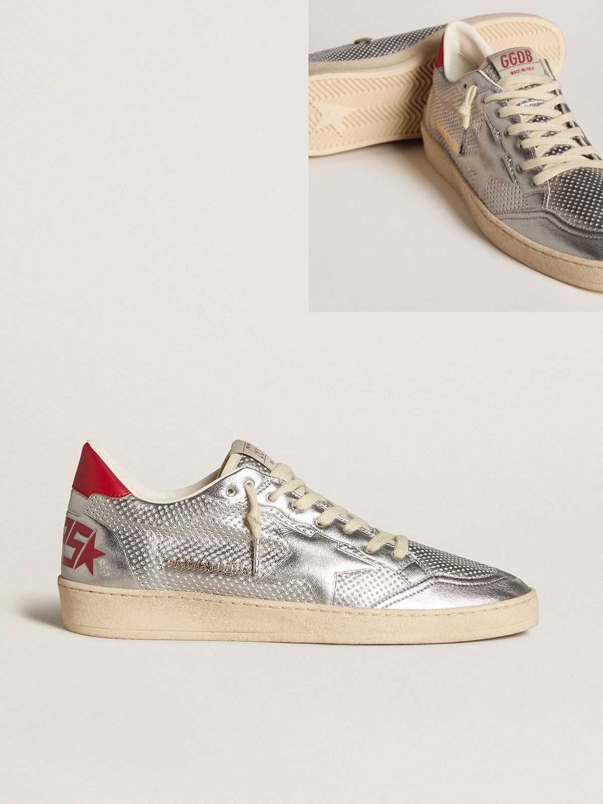 Golden Goose GGDB Bio-based Ball Star in metallic silver with silver star and red heel tab