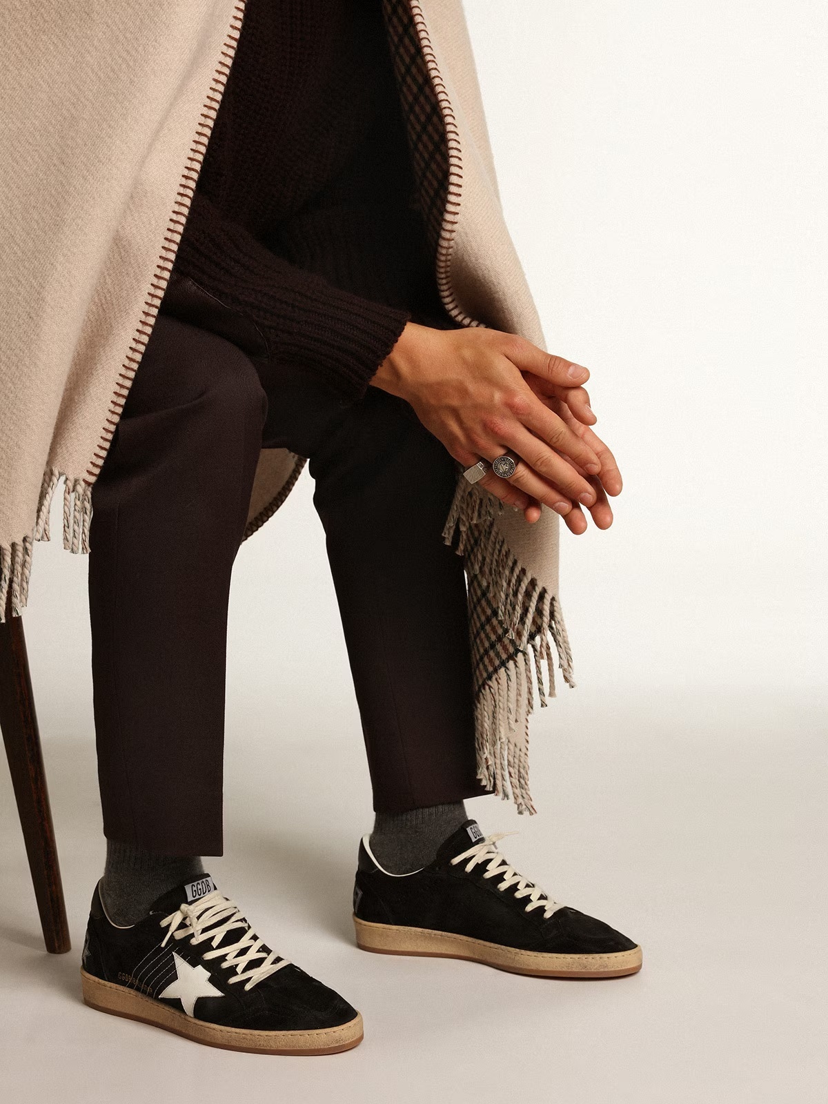 Golden Goose GGDB Men's Ball Star in black suede with white leather star