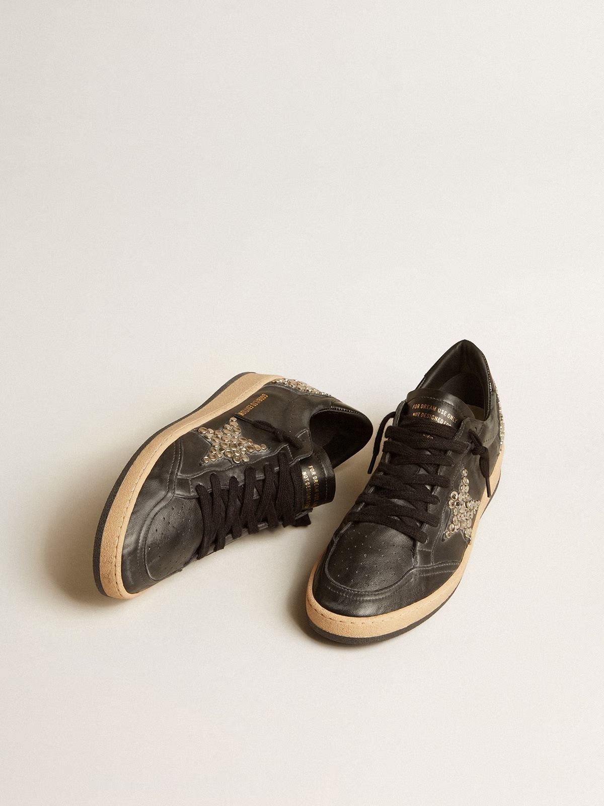 Golden Goose GGDB Men's Ball Star LAB in black nappa with studded black leather star