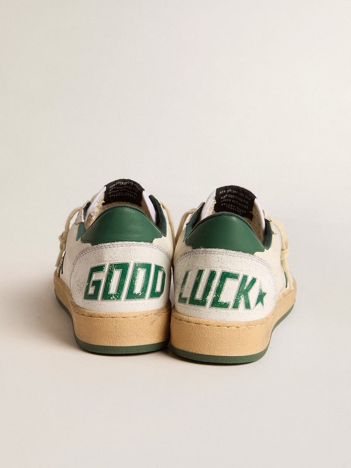 Golden Goose GGDB Men's Ball Star Wishes in white nappa leather with green leather star and heel tab