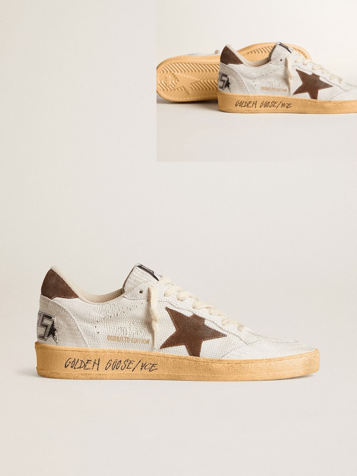 Golden Goose GGDB Women's Ball Star in white nubuck leather with brown suede star and heel tab