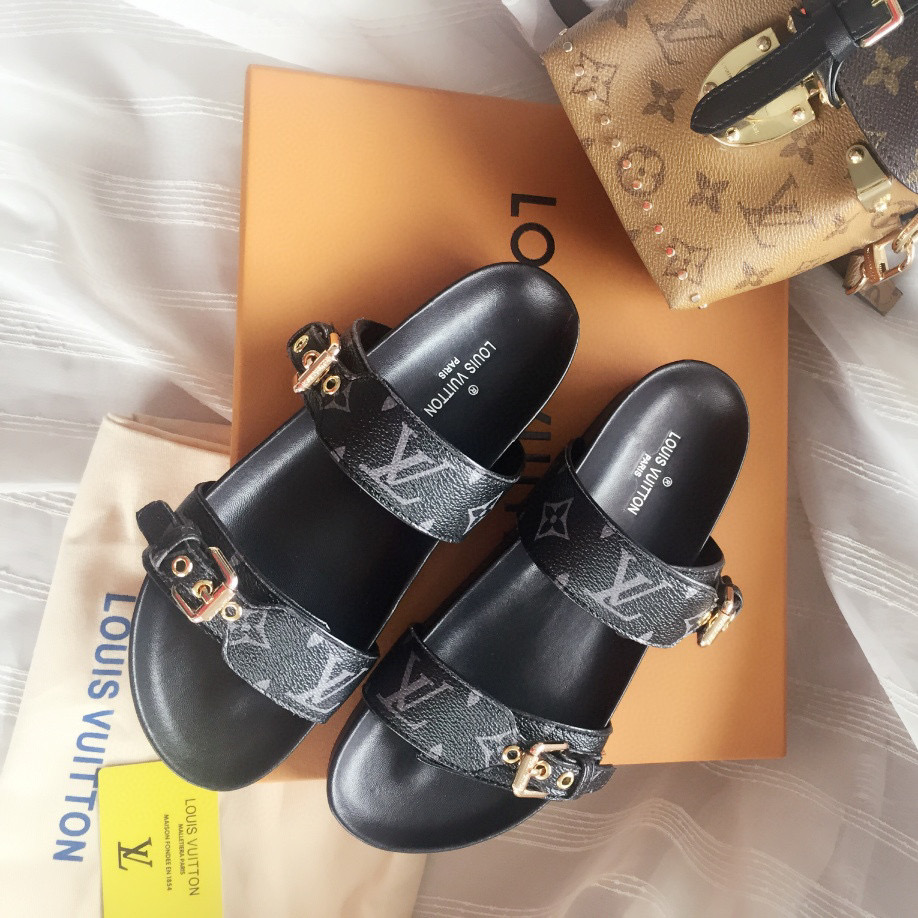 Louis Vuitton LV Bom Dia Flap Mule Leather Slide Sandals  (Replica)