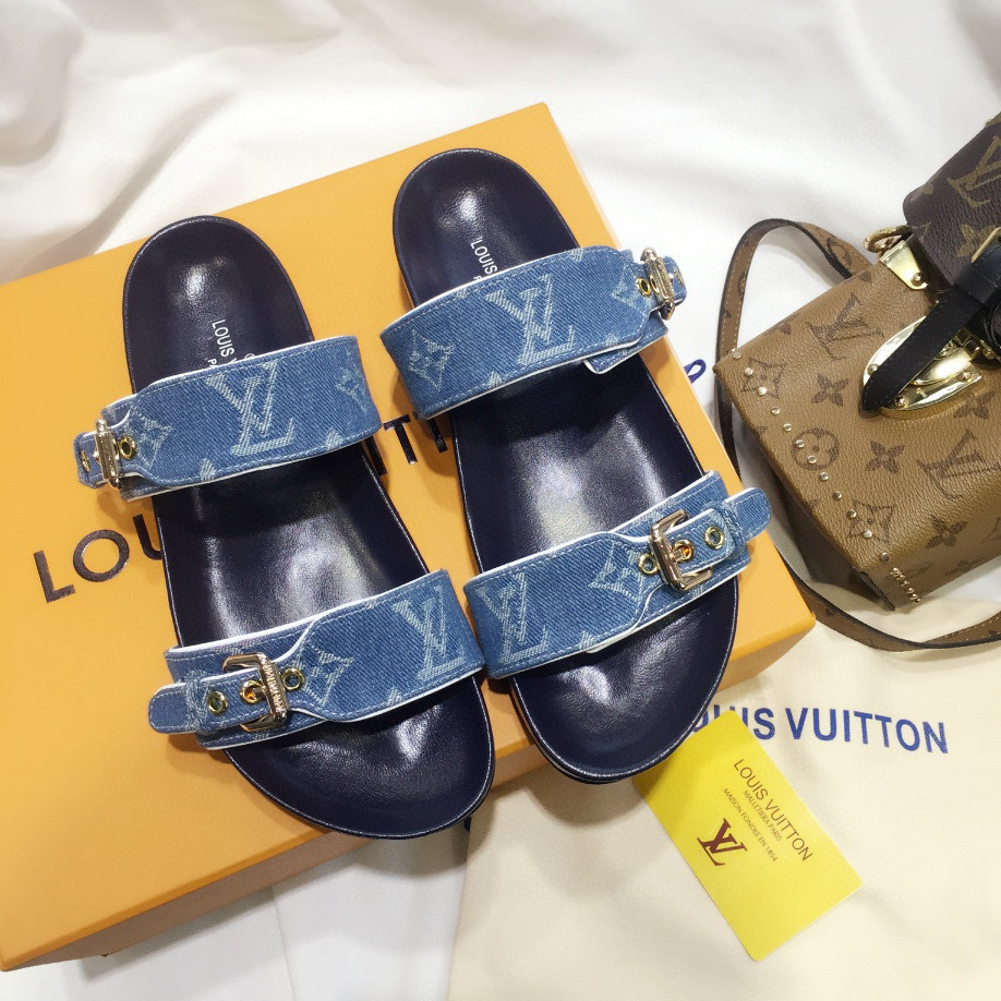 Louis Vuitton LV Bom Dia Flap Mule Leather Slide Sandals  (Replica)