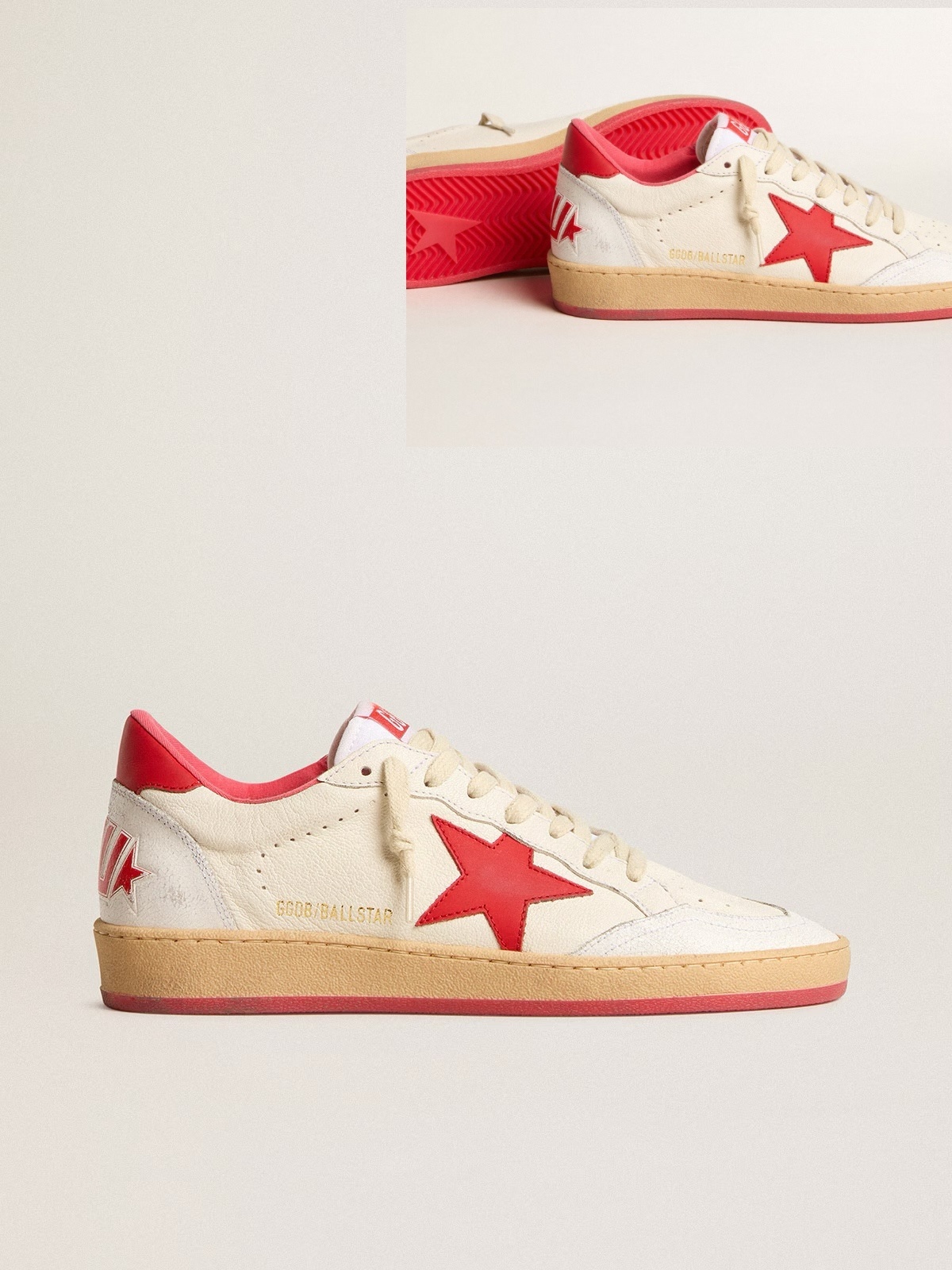 Golden Goose GGDB Men's Ball Star Wishes in white leather with a red star and heel tab