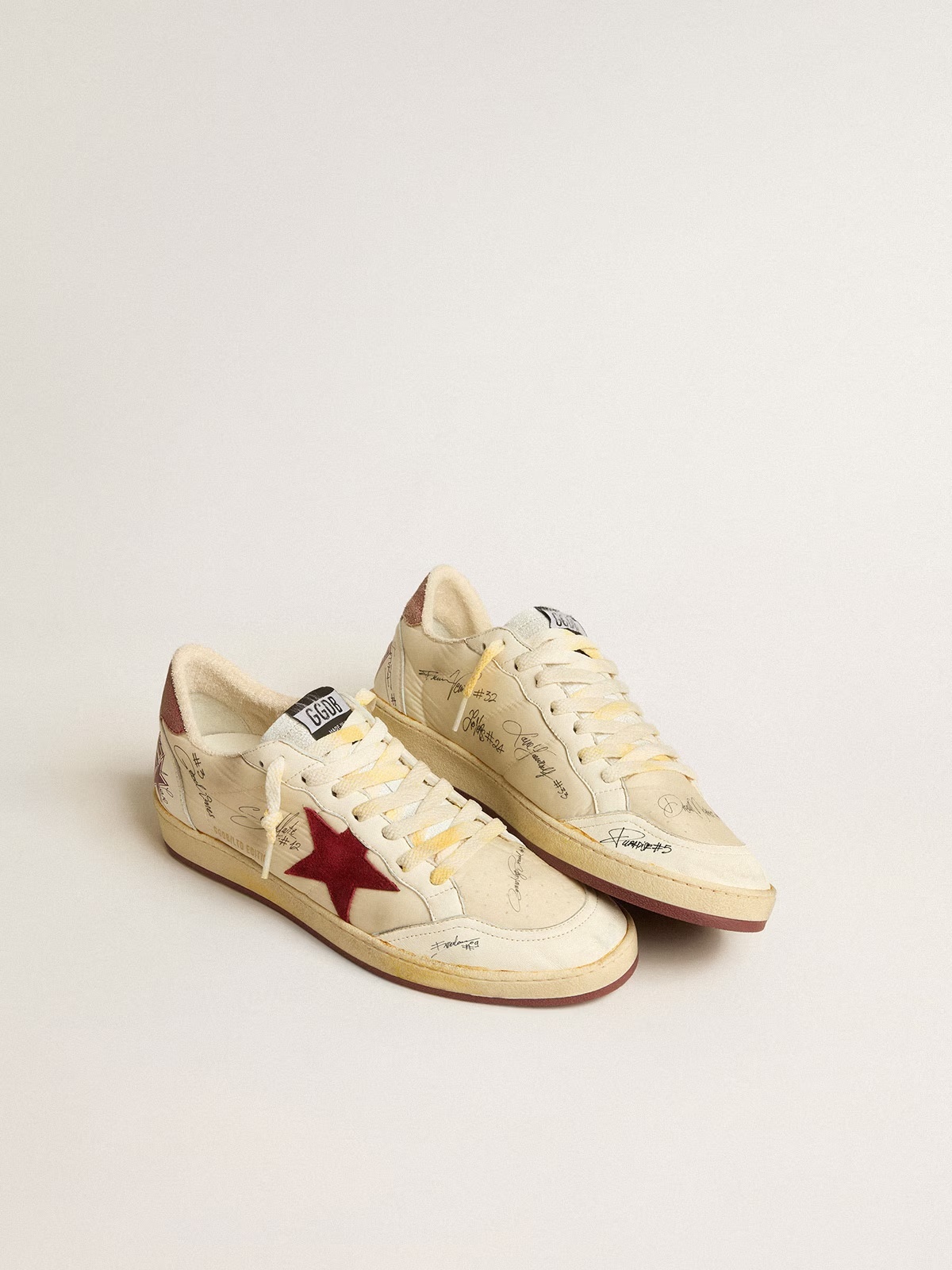 Golden Goose GGDB Men's Ball Star LTD in nylon with pomegranate suede star and leather heel tab