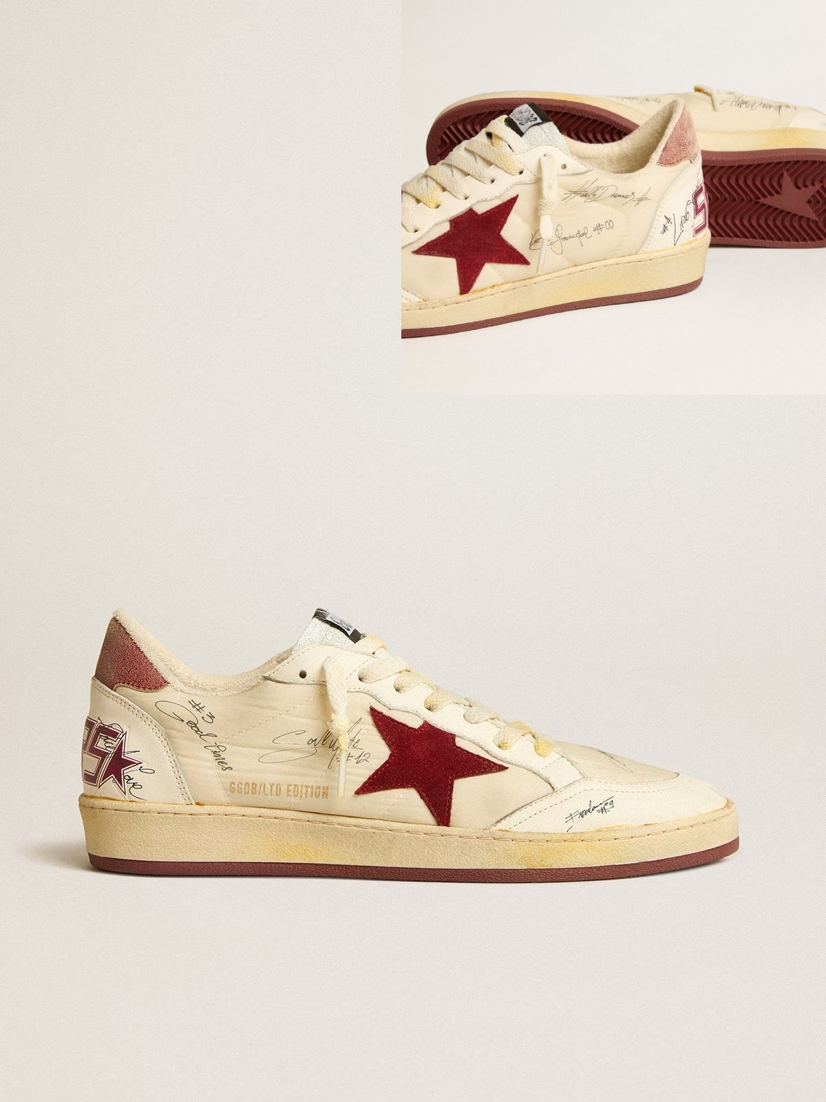 Golden Goose GGDB Men's Ball Star LTD in nylon with pomegranate suede star and leather heel tab