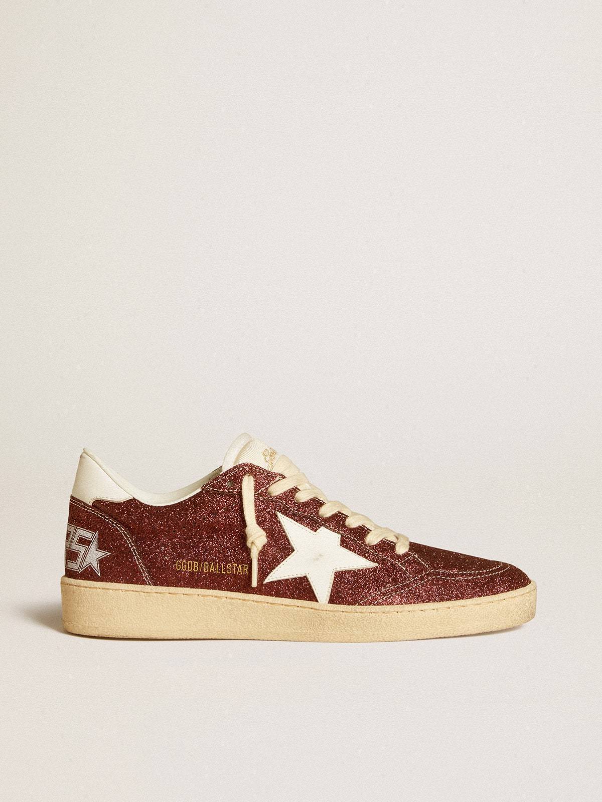 Golden Goose GGDB Ball Star in burgundy glitter with white leather star and heel tab
