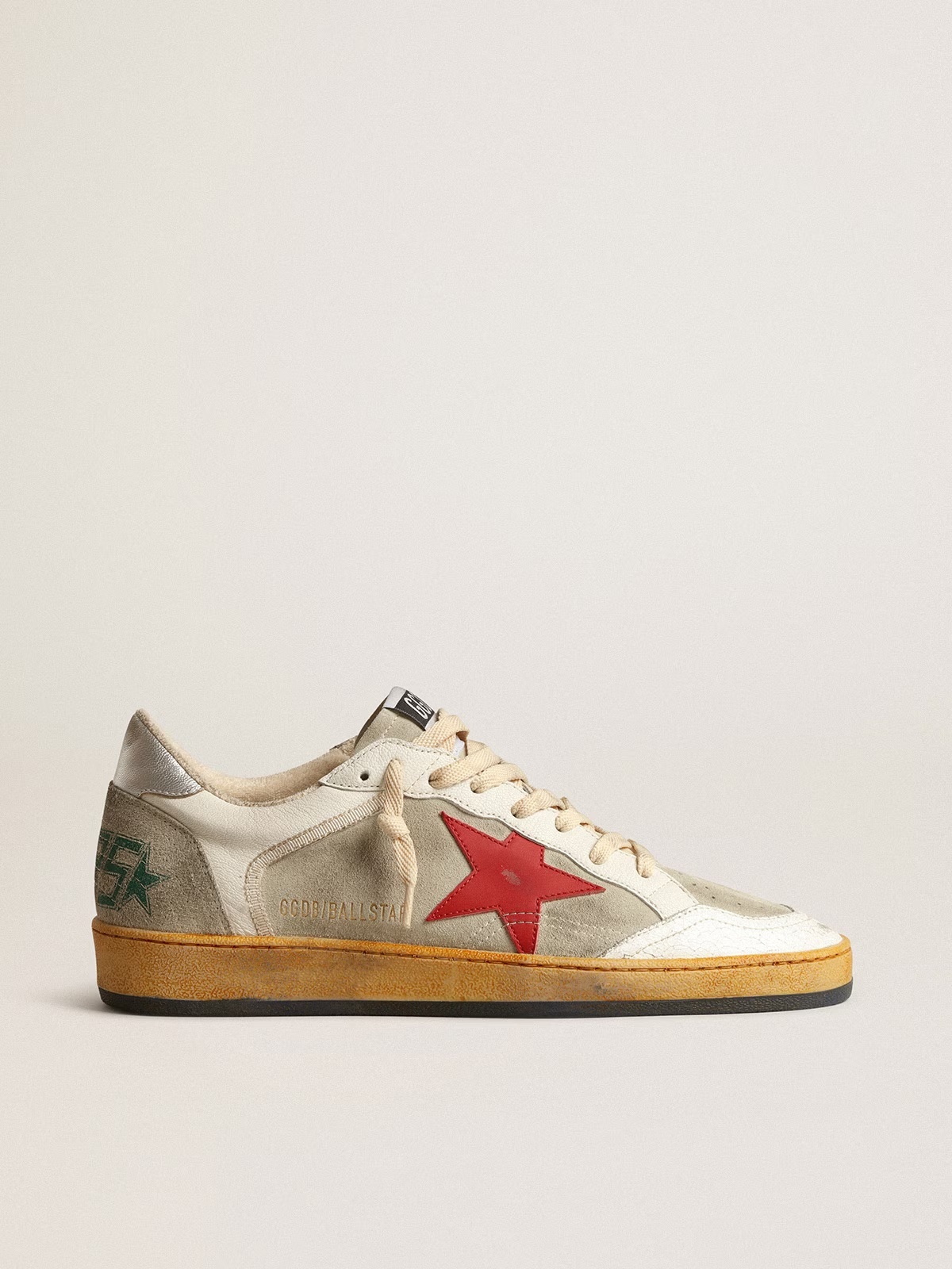 Golden Goose GGDB Ball Star in gray suede with red star and silver heel tab